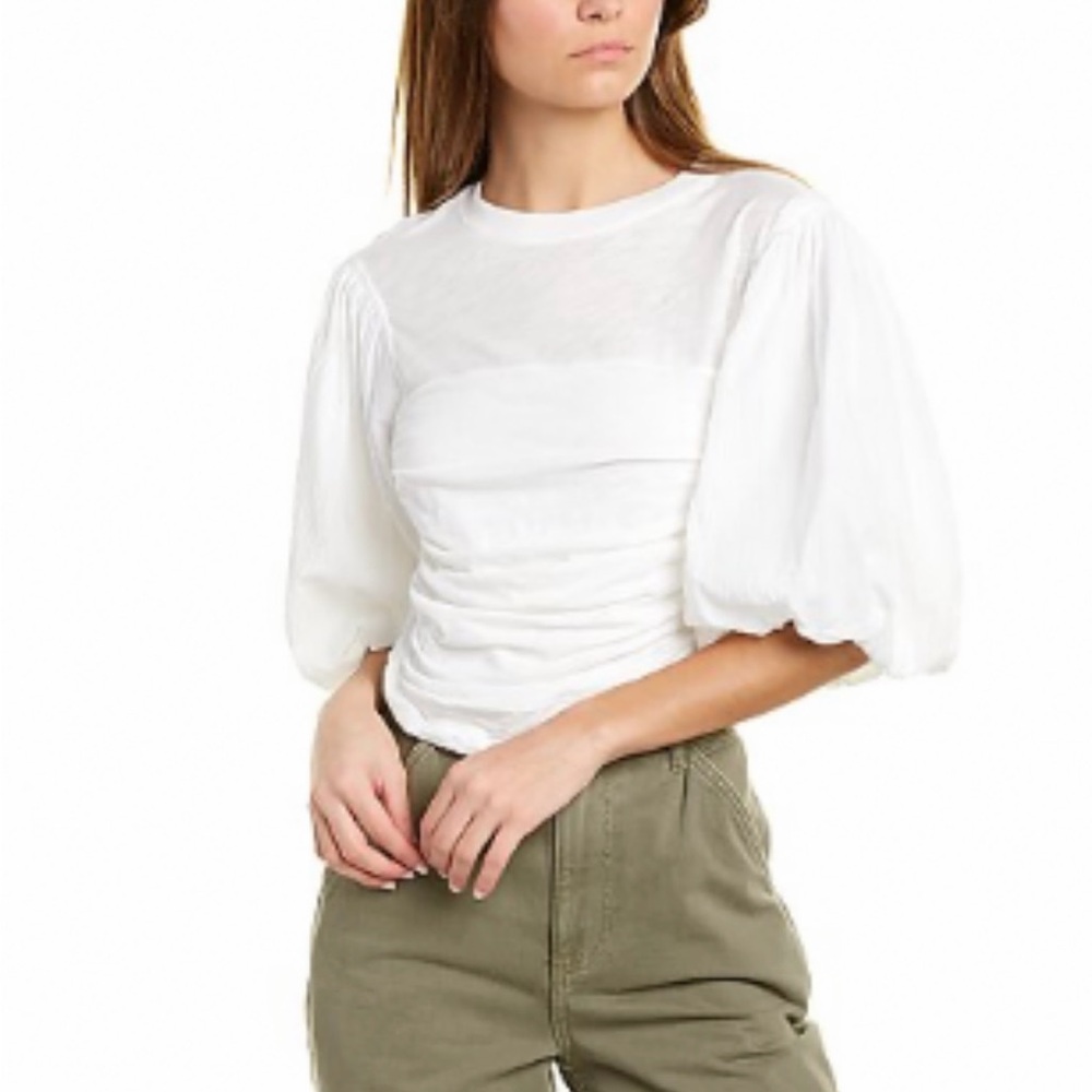 Free People white puff sleeve crop top M